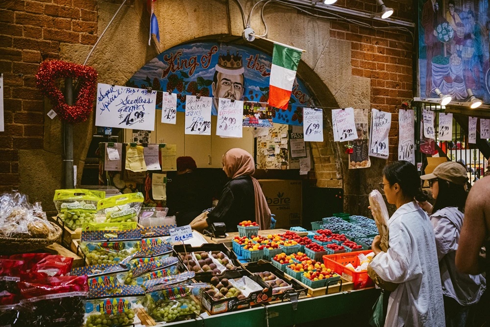 Food stalls in St Lawrence Market in Toronto